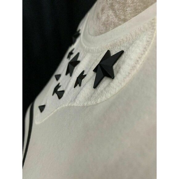 Zara WB Womens Black White Striped Star Print Short Sleeve Top T Shirt Small - Picture 4 of 7